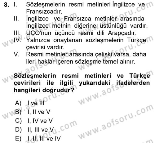 Uluslararası Sosyal Politika Dersi 2023 - 2024 Yılı (Final) Dönem Sonu Sınav Soruları 8. Soru