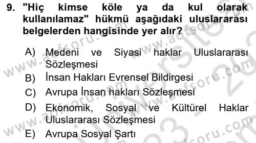 Uluslararası Sosyal Politika Dersi 2023 - 2024 Yılı (Final) Dönem Sonu Sınav Soruları 9. Soru