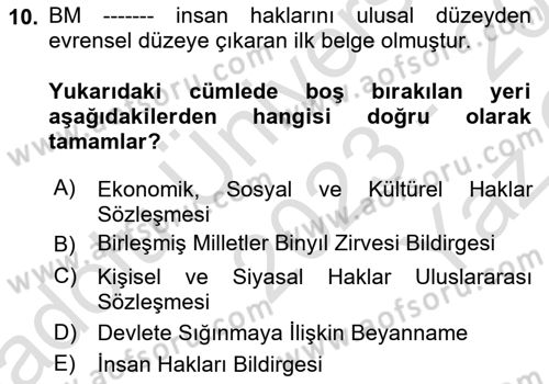 Uluslararası Sosyal Politika Dersi 2023 - 2024 Yılı Yaz Okulu Sınav Soruları 10. Soru