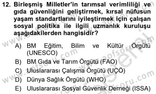 Uluslararası Sosyal Politika Dersi 2023 - 2024 Yılı Yaz Okulu Sınav Soruları 12. Soru