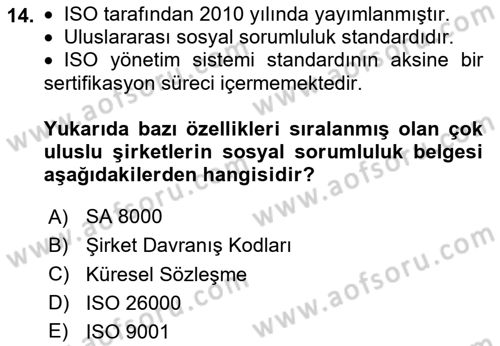 Uluslararası Sosyal Politika Dersi 2023 - 2024 Yılı Yaz Okulu Sınav Soruları 14. Soru