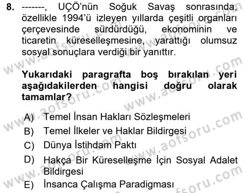 Uluslararası Sosyal Politika Dersi 2023 - 2024 Yılı Yaz Okulu Sınav Soruları 8. Soru