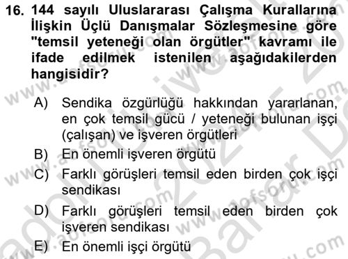 Uluslararası Sosyal Politika Dersi 2024 - 2025 Yılı (Vize) Ara Sınav Soruları 16. Soru