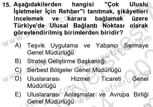 Uluslararası Sosyal Politika Dersi 2024 - 2025 Yılı (Final) Dönem Sonu Sınav Soruları 15. Soru