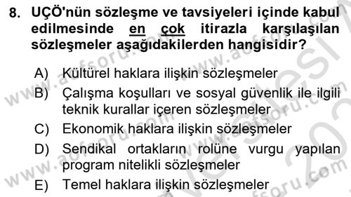 Uluslararası Sosyal Politika Dersi 2024 - 2025 Yılı (Final) Dönem Sonu Sınav Soruları 8. Soru
