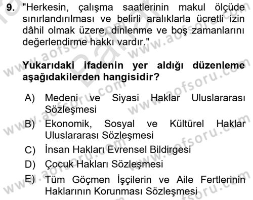 Uluslararası Sosyal Politika Dersi 2024 - 2025 Yılı (Final) Dönem Sonu Sınav Soruları 9. Soru
