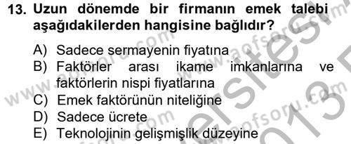 Çalışma Ekonomisi Dersi 2012 - 2013 Yılı (Vize) Ara Sınav Soruları 13. Soru