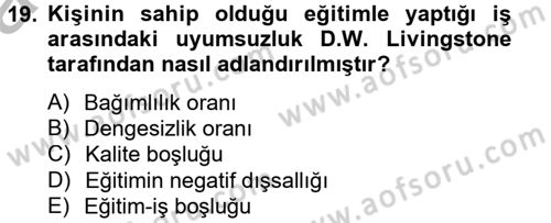 Çalışma Ekonomisi Dersi 2012 - 2013 Yılı (Vize) Ara Sınav Soruları 19. Soru