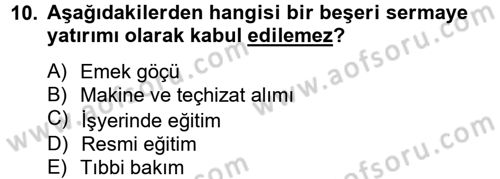 Çalışma Ekonomisi Dersi 2012 - 2013 Yılı (Final) Dönem Sonu Sınavı 10. Soru