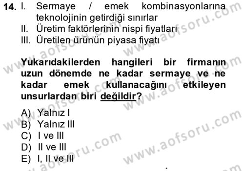 Çalışma Ekonomisi Dersi 2013 - 2014 Yılı (Vize) Ara Sınav Soruları 14. Soru