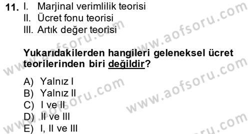 Çalışma Ekonomisi Dersi 2013 - 2014 Yılı (Final) Dönem Sonu Sınav Soruları 11. Soru