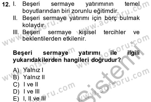 Çalışma Ekonomisi Dersi 2013 - 2014 Yılı (Final) Dönem Sonu Sınav Soruları 12. Soru