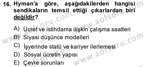 Çalışma Ekonomisi Dersi 2013 - 2014 Yılı (Final) Dönem Sonu Sınav Soruları 16. Soru
