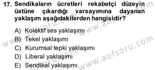 Çalışma Ekonomisi Dersi 2013 - 2014 Yılı (Final) Dönem Sonu Sınav Soruları 17. Soru