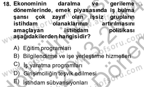 Çalışma Ekonomisi Dersi 2013 - 2014 Yılı (Final) Dönem Sonu Sınav Soruları 18. Soru