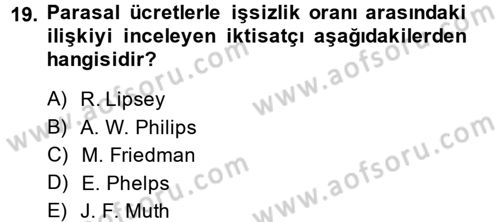 Çalışma Ekonomisi Dersi 2013 - 2014 Yılı (Final) Dönem Sonu Sınav Soruları 19. Soru