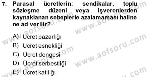 Çalışma Ekonomisi Dersi 2013 - 2014 Yılı (Final) Dönem Sonu Sınav Soruları 7. Soru