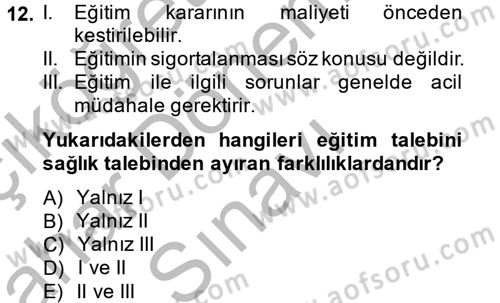 Çalışma Ekonomisi Dersi 2014 - 2015 Yılı (Final) Dönem Sonu Sınav Soruları 12. Soru