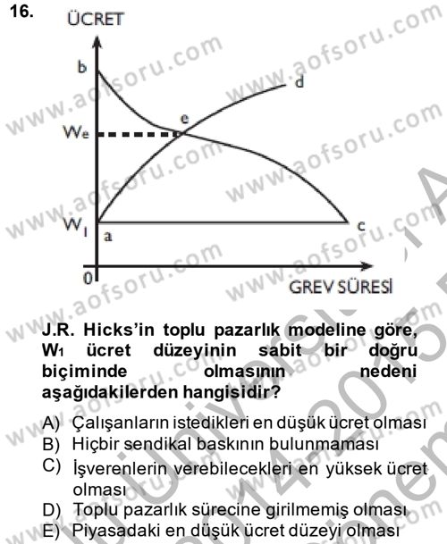 Çalışma Ekonomisi Dersi 2014 - 2015 Yılı (Final) Dönem Sonu Sınav Soruları 16. Soru