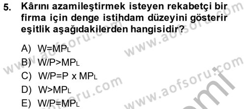 Çalışma Ekonomisi Dersi 2014 - 2015 Yılı (Final) Dönem Sonu Sınav Soruları 5. Soru