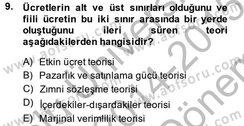 Çalışma Ekonomisi Dersi 2014 - 2015 Yılı (Final) Dönem Sonu Sınav Soruları 9. Soru