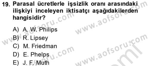 Çalışma Ekonomisi Dersi 2014 - 2015 Yılı Tek Ders Sınavı 19. Soru