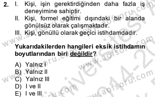 Çalışma Ekonomisi Dersi 2014 - 2015 Yılı Tek Ders Sınavı 2. Soru