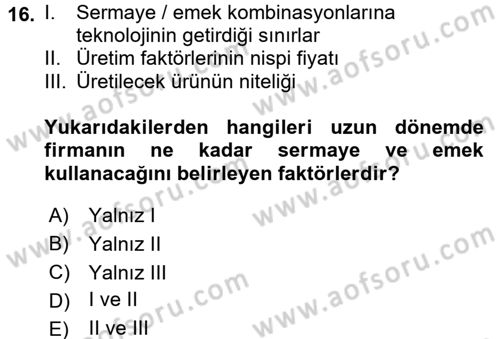 Çalışma Ekonomisi Dersi 2015 - 2016 Yılı (Vize) Ara Sınav Soruları 16. Soru