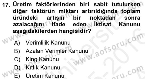 Çalışma Ekonomisi Dersi 2015 - 2016 Yılı (Vize) Ara Sınav Soruları 17. Soru