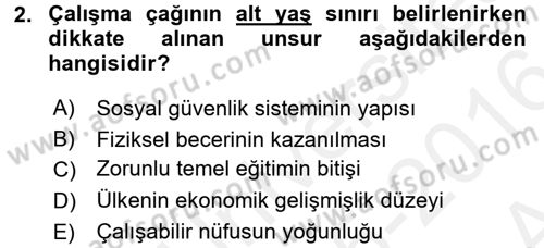 Çalışma Ekonomisi Dersi 2015 - 2016 Yılı (Vize) Ara Sınav Soruları 2. Soru