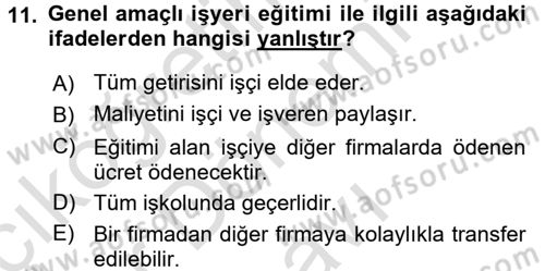 Çalışma Ekonomisi Dersi 2015 - 2016 Yılı (Final) Dönem Sonu Sınav Soruları 11. Soru
