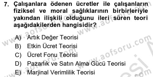 Çalışma Ekonomisi Dersi 2015 - 2016 Yılı (Final) Dönem Sonu Sınav Soruları 7. Soru