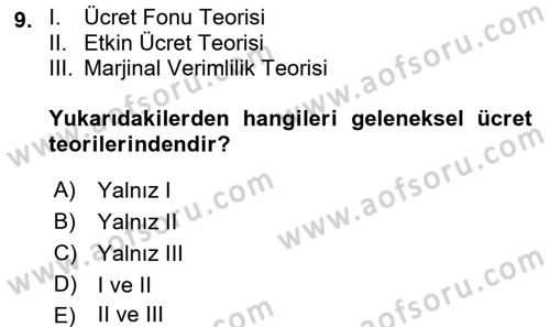 Çalışma Ekonomisi Dersi 2015 - 2016 Yılı (Final) Dönem Sonu Sınav Soruları 9. Soru