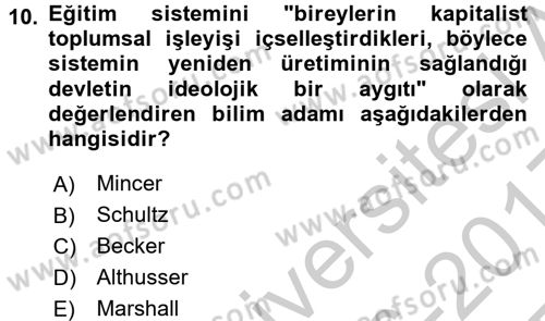 Çalışma Ekonomisi Dersi 2016 - 2017 Yılı 3 Ders Sınav Soruları 10. Soru