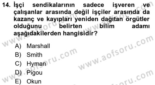 Çalışma Ekonomisi Dersi 2016 - 2017 Yılı 3 Ders Sınav Soruları 14. Soru