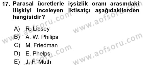 Çalışma Ekonomisi Dersi 2016 - 2017 Yılı 3 Ders Sınav Soruları 17. Soru