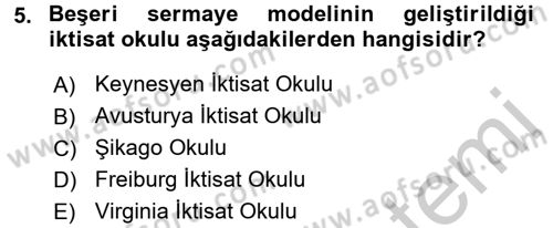Çalışma Ekonomisi Dersi 2016 - 2017 Yılı 3 Ders Sınav Soruları 5. Soru