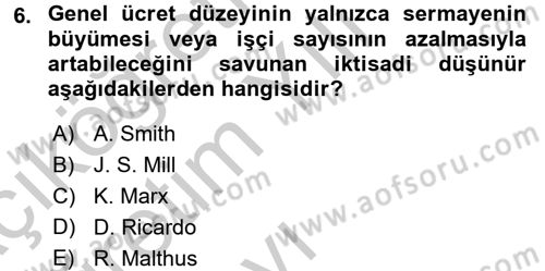 Çalışma Ekonomisi Dersi 2016 - 2017 Yılı 3 Ders Sınav Soruları 6. Soru