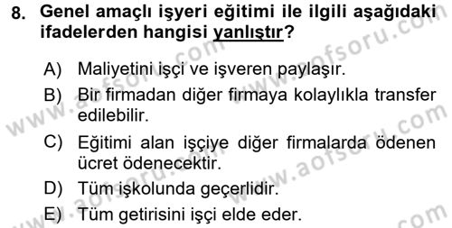 Çalışma Ekonomisi Dersi 2016 - 2017 Yılı 3 Ders Sınav Soruları 8. Soru