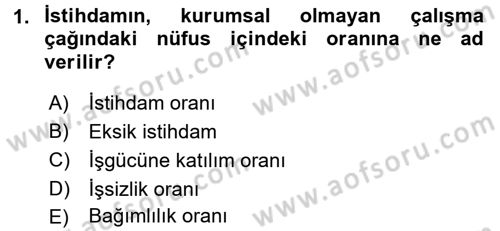 Çalışma Ekonomisi Dersi 2016 - 2017 Yılı (Vize) Ara Sınavı 1. Soru