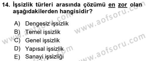 Çalışma Ekonomisi Dersi 2016 - 2017 Yılı (Final) Dönem Sonu Sınav Soruları 14. Soru