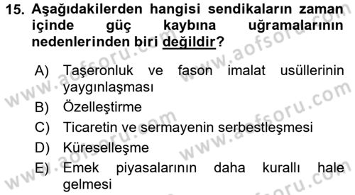 Çalışma Ekonomisi Dersi 2016 - 2017 Yılı (Final) Dönem Sonu Sınav Soruları 15. Soru