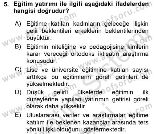 Çalışma Ekonomisi Dersi 2016 - 2017 Yılı (Final) Dönem Sonu Sınav Soruları 5. Soru