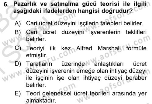 Çalışma Ekonomisi Dersi 2016 - 2017 Yılı (Final) Dönem Sonu Sınav Soruları 6. Soru