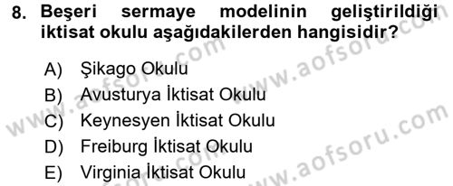 Çalışma Ekonomisi Dersi 2016 - 2017 Yılı (Final) Dönem Sonu Sınav Soruları 8. Soru