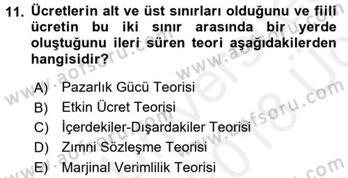 Çalışma Ekonomisi Dersi 2017 - 2018 Yılı 3 Ders Sınav Soruları 11. Soru