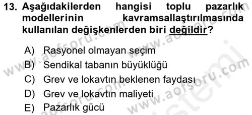 Çalışma Ekonomisi Dersi 2017 - 2018 Yılı 3 Ders Sınav Soruları 13. Soru