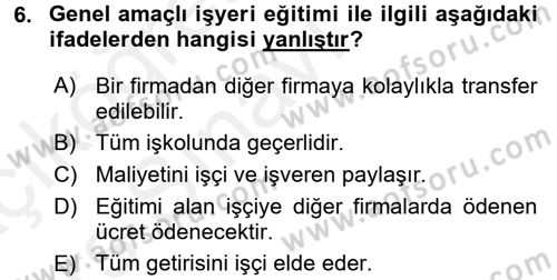 Çalışma Ekonomisi Dersi 2017 - 2018 Yılı 3 Ders Sınav Soruları 6. Soru