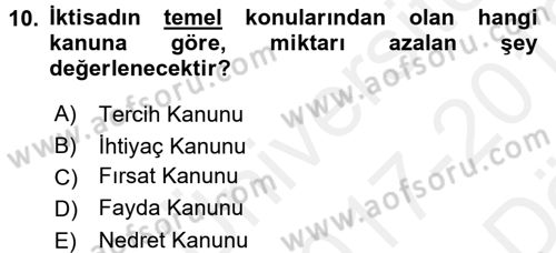 Çalışma Ekonomisi Dersi 2017 - 2018 Yılı (Vize) Ara Sınav Soruları 10. Soru