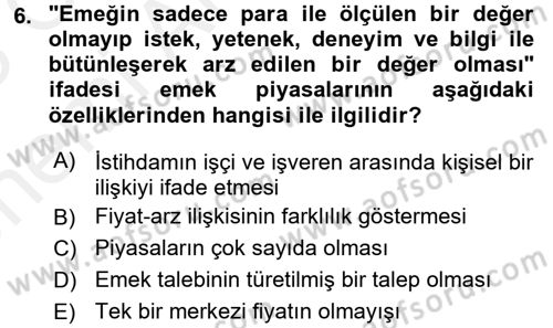 Çalışma Ekonomisi Dersi 2017 - 2018 Yılı (Vize) Ara Sınav Soruları 6. Soru